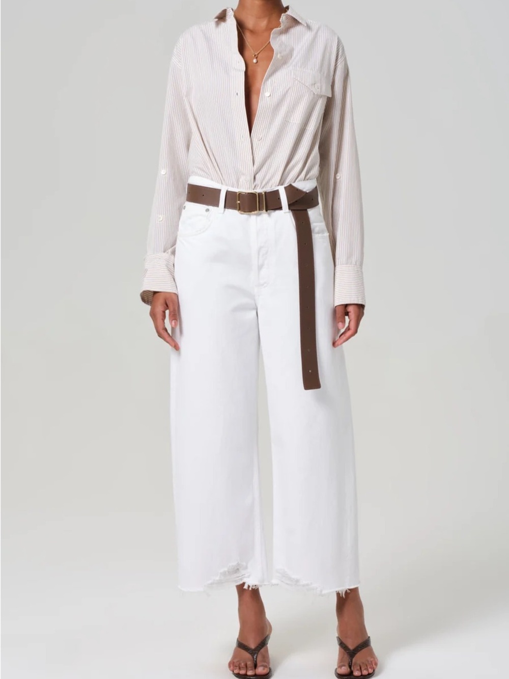 Citizens of Humanity Ayla Raw Hem Crop Wide Leg Jeans Harlow White 26